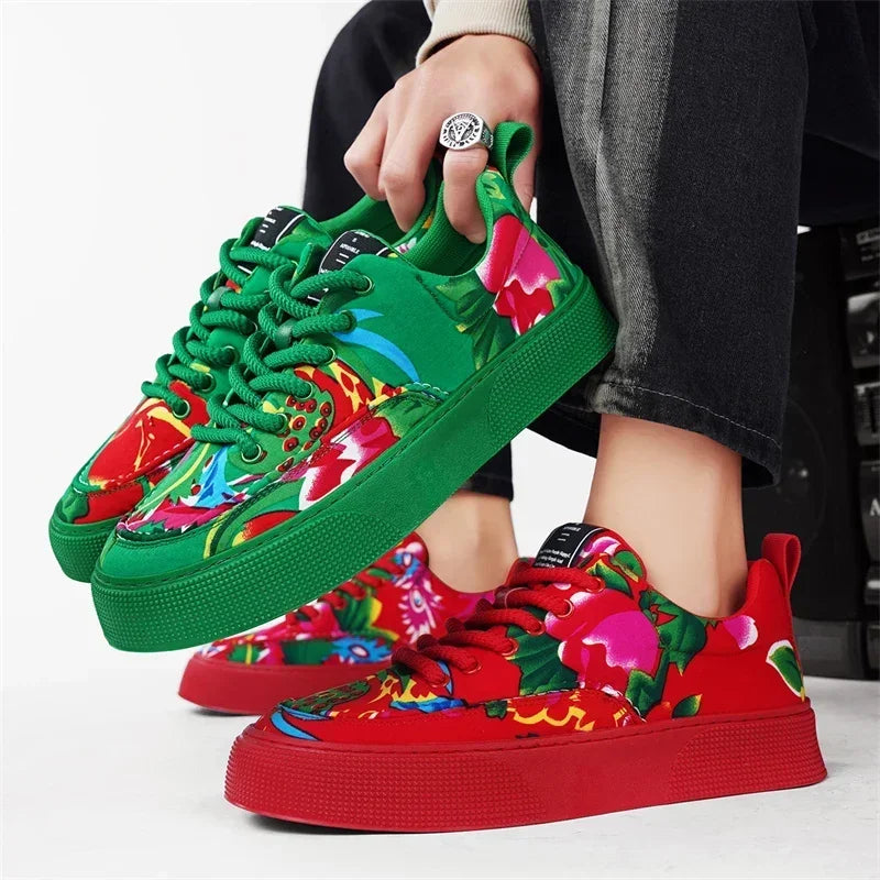 Fashion Men Casual Shoes Outdoor Men Running Sneakers Comfortable Floral Cloth Platform Walking Shoes Lightweight Tennis Shoes