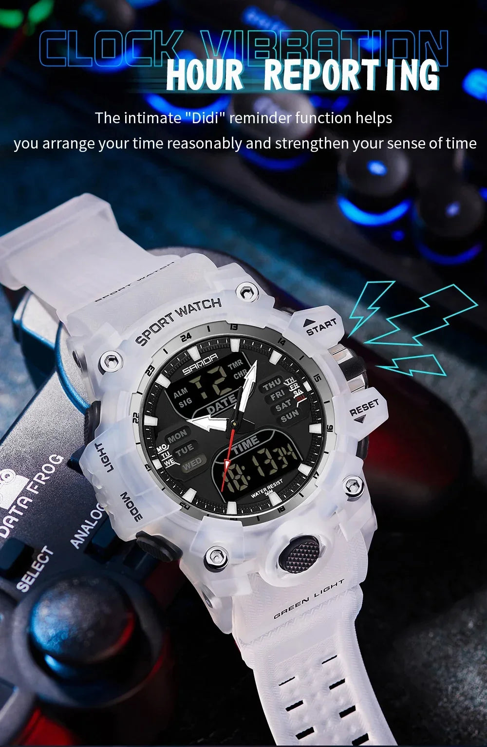 SANDA 6126 Military Man Alarm Stopwatch Quartz Wristwatch Male Digital Clock  Dual Display Men Watches Waterproof Sports Watch