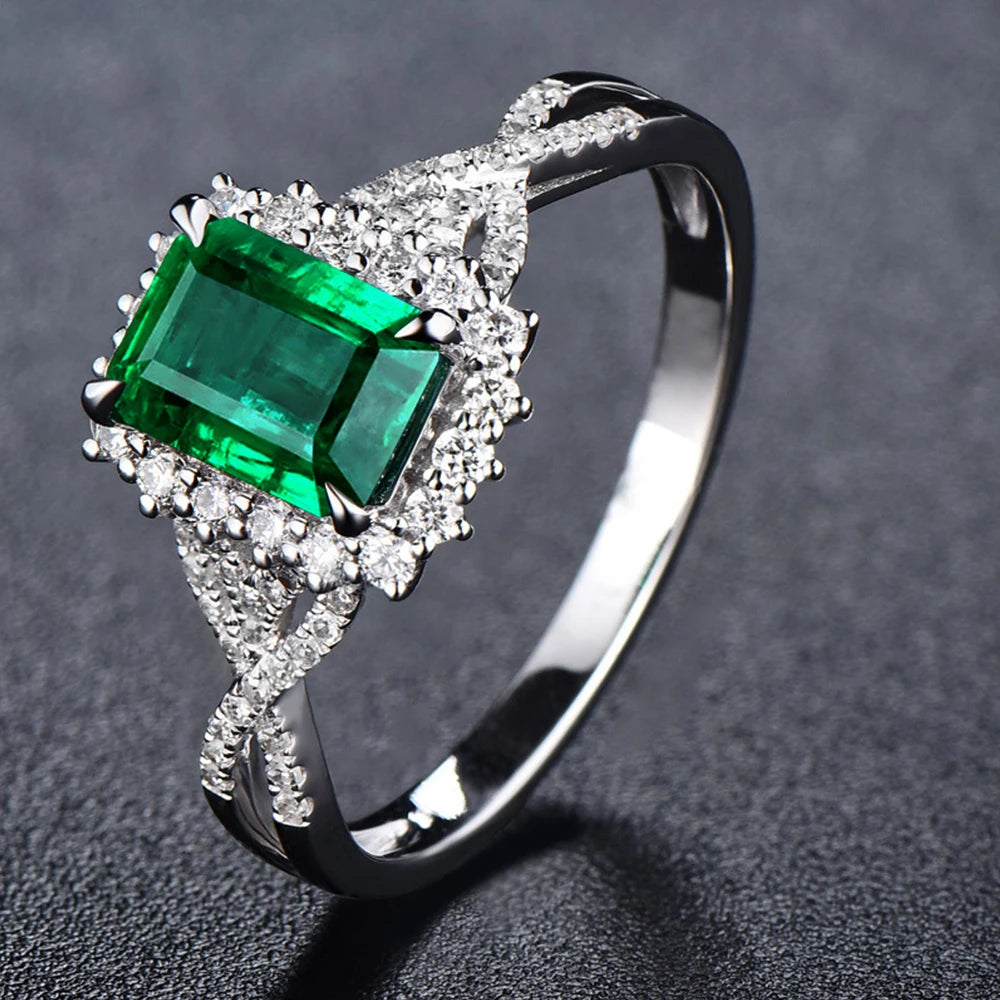 Huitan Gorgeous Square Shaped Green Cubic Zirconia Wedding Ring for Women Anniversary Party Temperament Accessory Trendy Jewelry