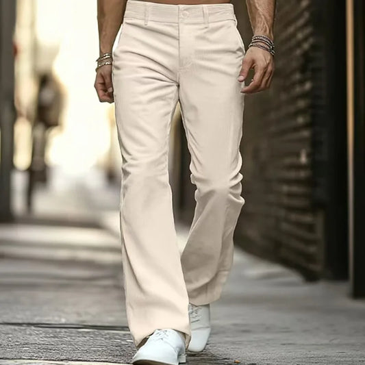 Spring Autumn New Vintage Mens Corduroy Flared Pants Button Men Casual Solid Loose Trousers Textured Pants For Male Clothing