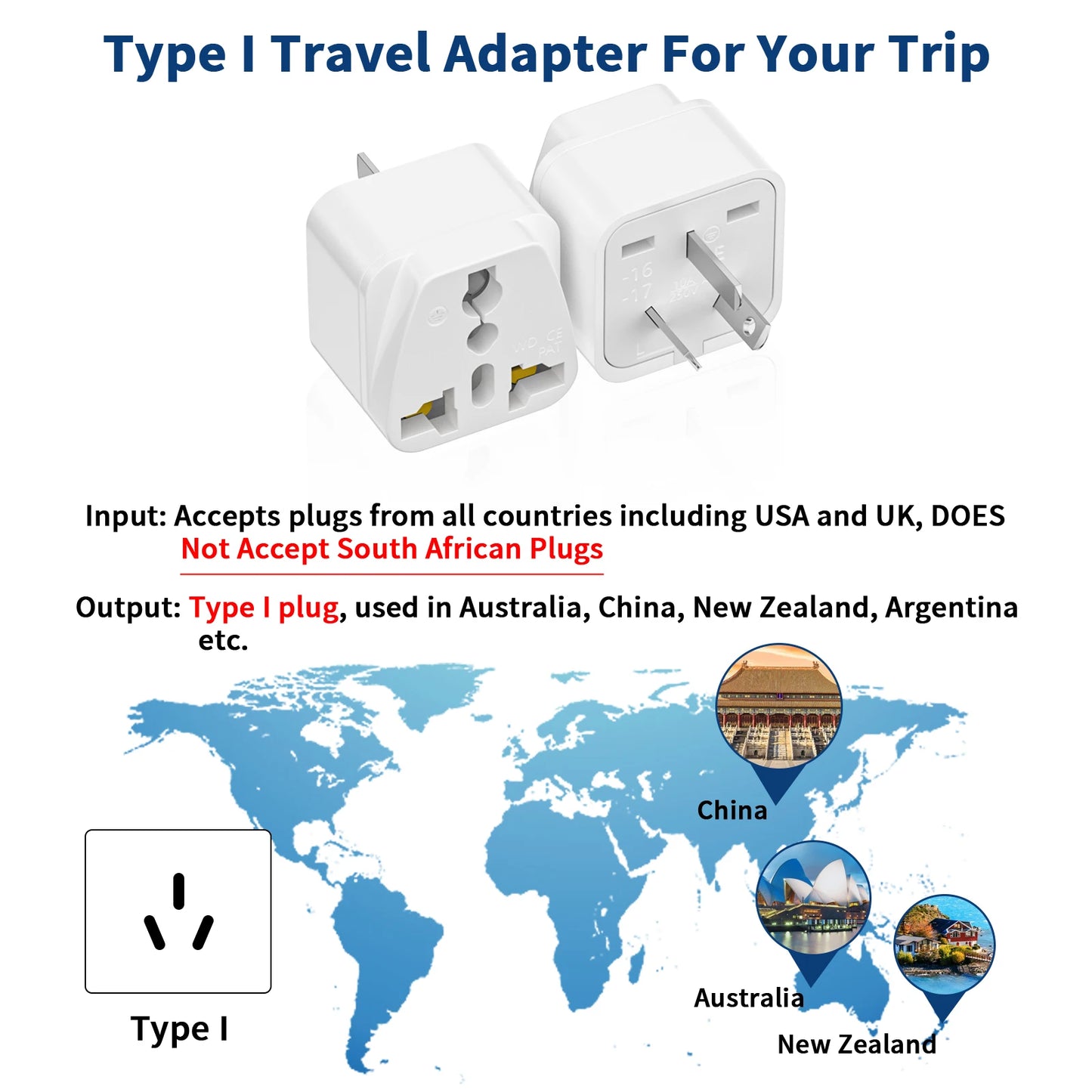 3pcs US Italy UK EU to AU Plug Adapter Universal Travel adapter Australia New Zealand Travel plug Power Converter Wall Charger