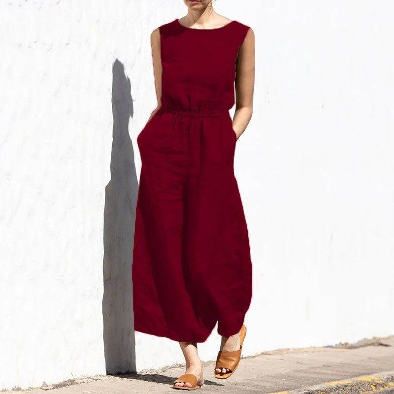 New Summer plus Size  Color High Waist Svel Long Pants Women's Faion Casual Loose Sle One-Piece Suit