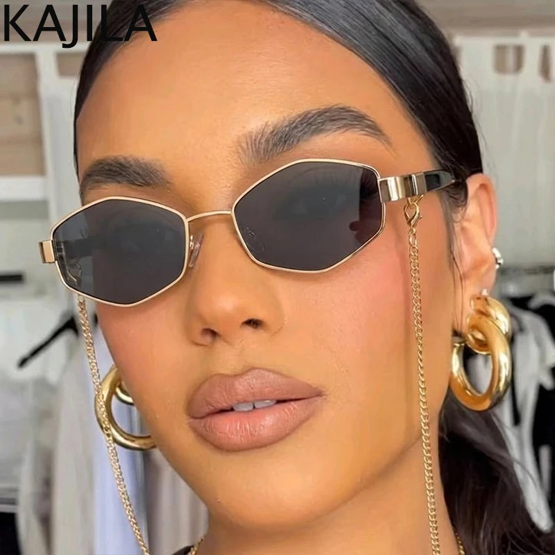 Sexy Small Frame Hexagon Sunglasses Women With Chain 2026 Luxury Brand Designer Punk Sun Glasses For Ladies Shades Gafas De Sol