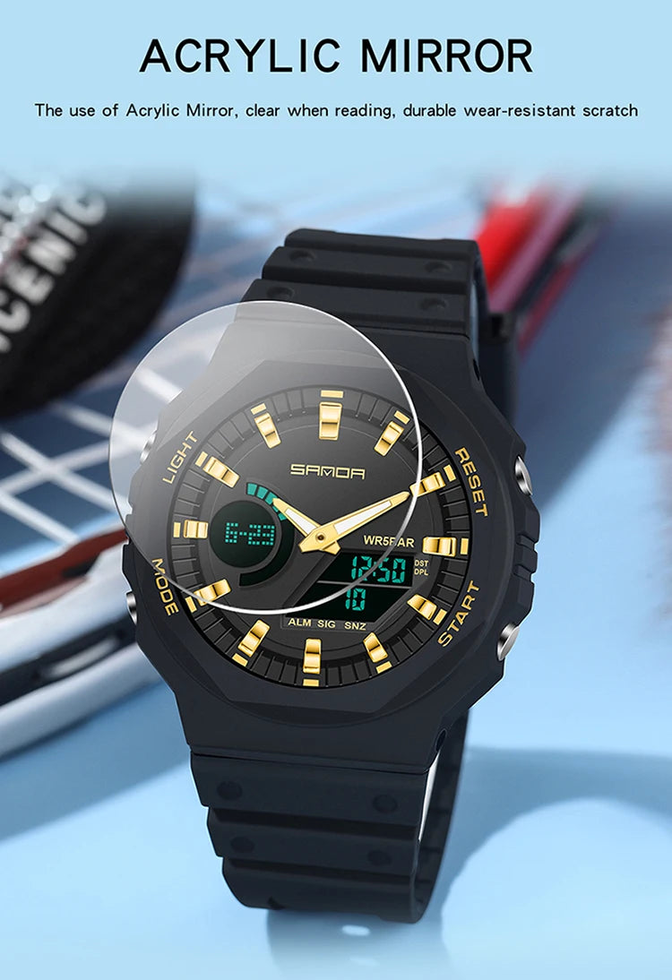 SANDA Top Luxury Men's Quartz Watches Waterproof Men Military Sport Watch Relogio Masculino Dual Display LED Digital Wristwatch