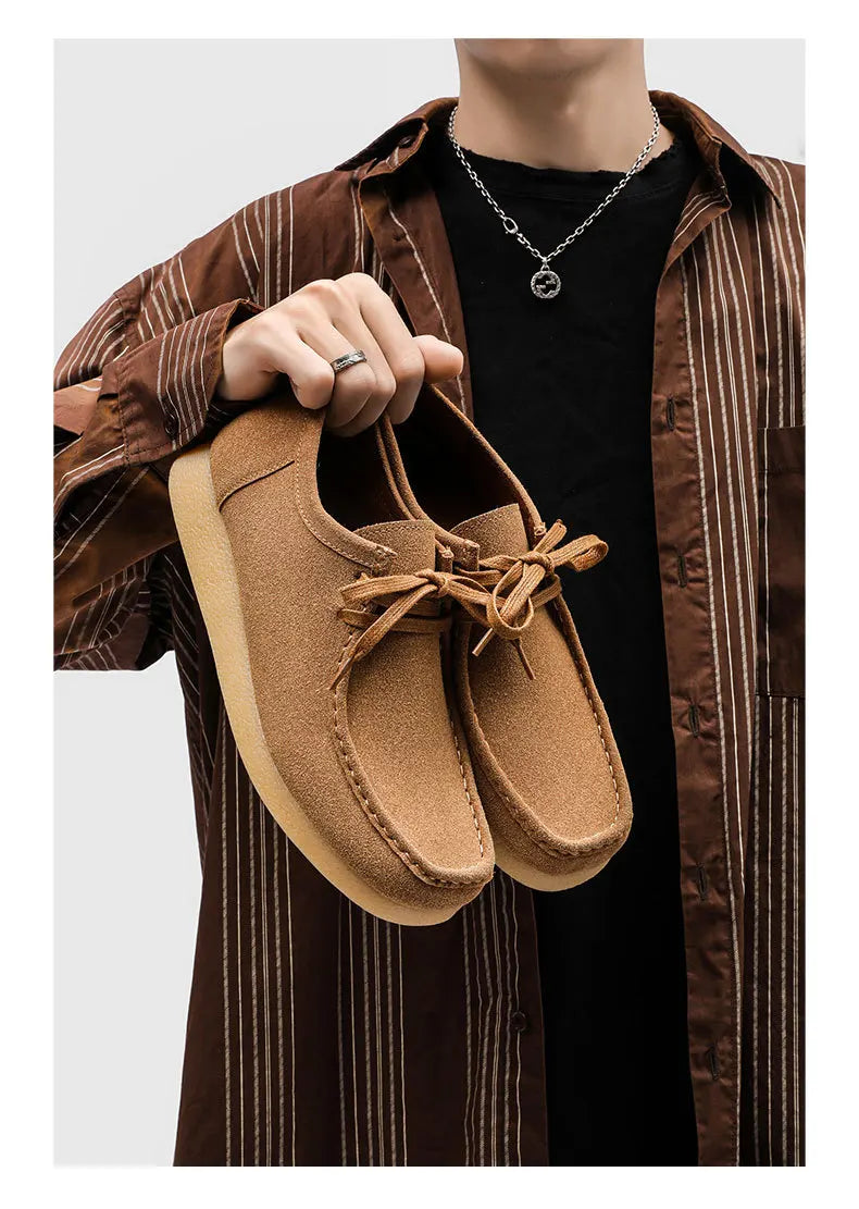 Retro Handmade Men's Casual Shoes Low Top Velvet Surface Smoke Rubber Spring Autumn British Style Flat Heel round Toe N-1
