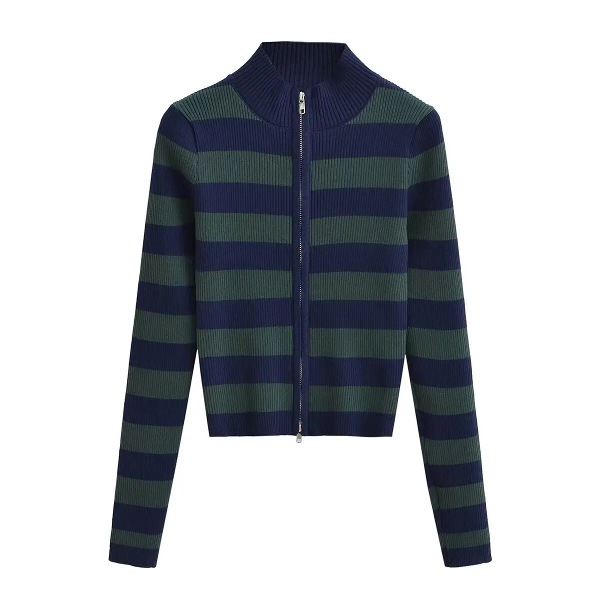 Slim Fit American Style Knitted Cardigan Women's Double Zipper Open Front Pure Desire Autumn Fashion Outerwear BM Style