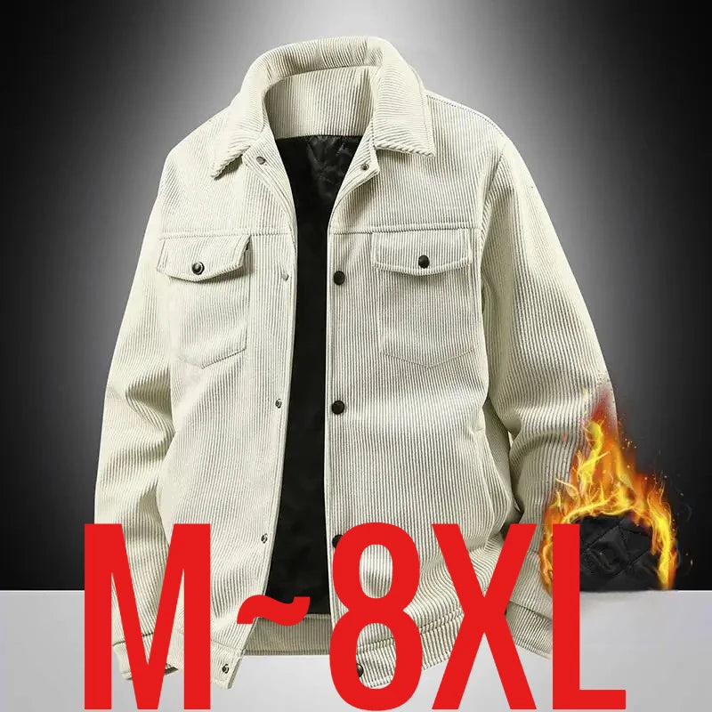 Plus Size 8XL Men Autumn Jacket Cotton Padded Corduroy Coat Male Big Large Loose Fit Business Korean Elegant Work Casual Outwear