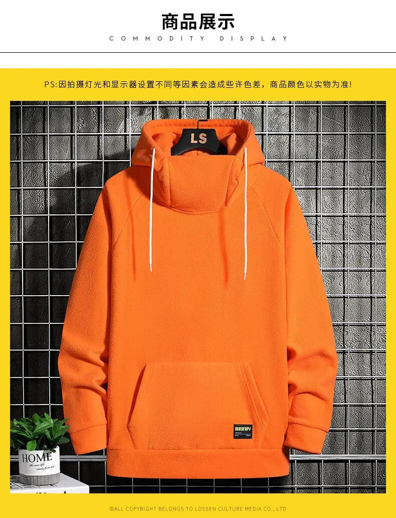 2026 Men's Thick Polar Fleece Sweatshirt Paired Couple Y2k Streetwear Autumn Winter Hood Sports Black Windproof Oversized Hoodie
