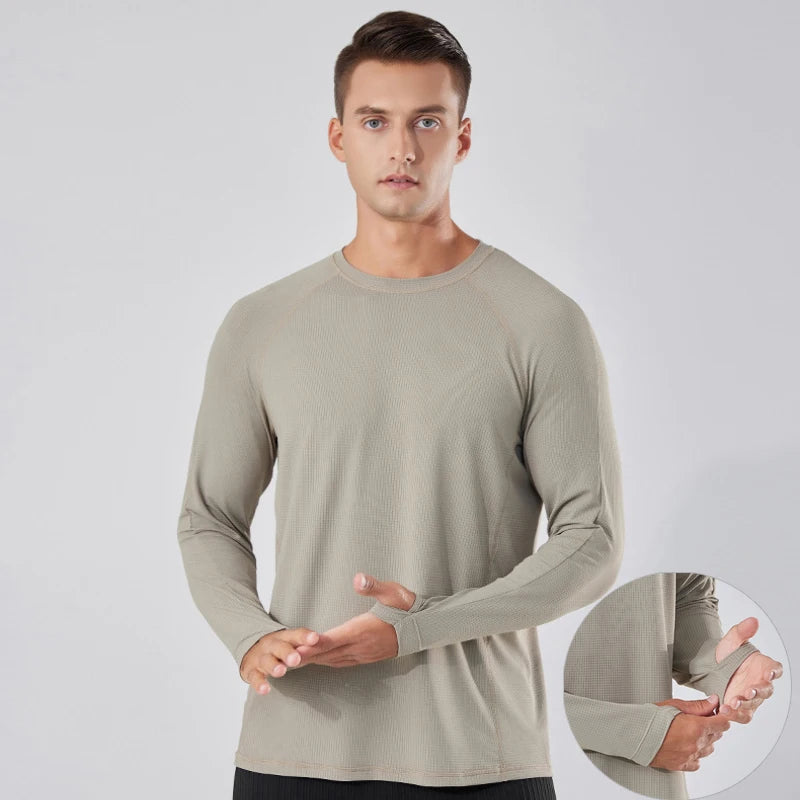 Men's Quick-Dry Breathable Long Sleeve T-Shirt Spring Autumn Thin Workout Top Outdoor Fitness Running Training Thumbhole Cuffs