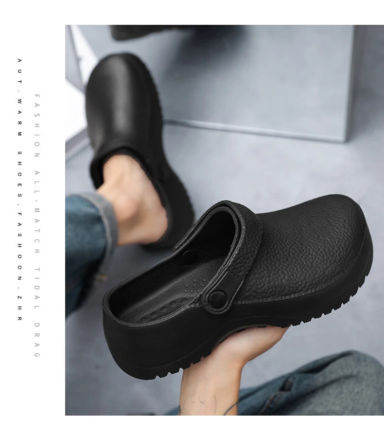 2025 Men's EVA Sandals Summer Large Black Kitchen Anti-Slip Work Shoes Waterproof Oil-Repellent Chef Shoes Kitchen Accessories