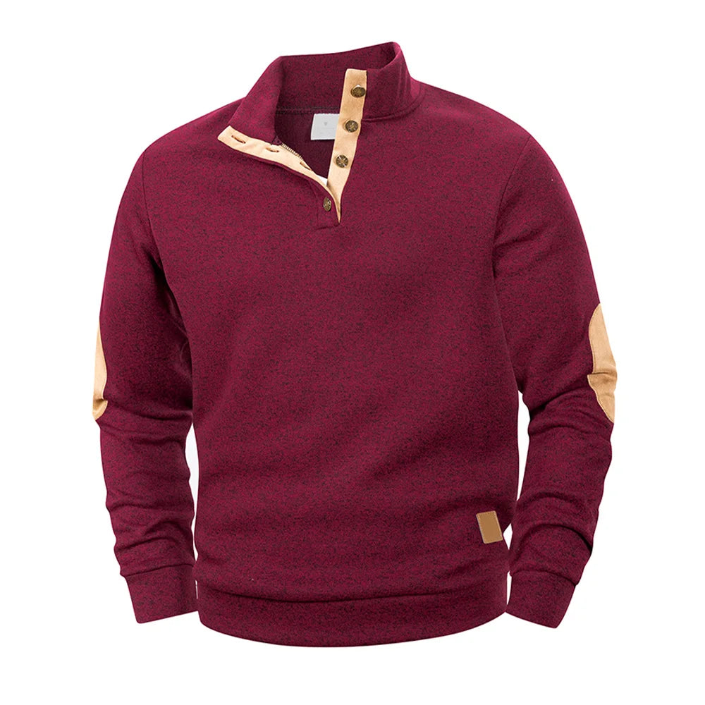 Spring Autumn Men's Casual Pullover Button Down Stand Collar Henley Polo Coats Long Sleeve Stand Collar Sweatshirts for Sport