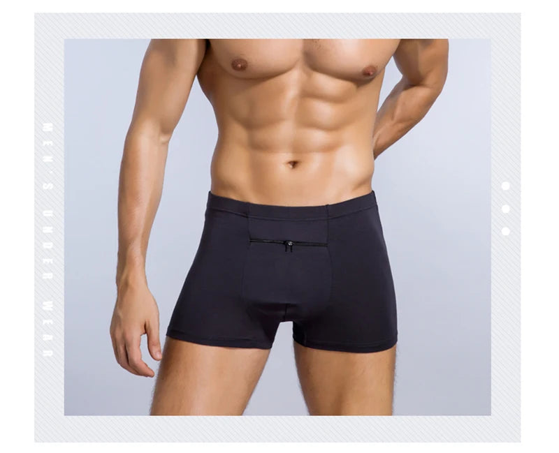 Plus Size 7XL Men's Theft-Proof Underwear Front Double Zipper Pocket Men Panties Modal Comfortable Breathable Sexy Boxer Shorts