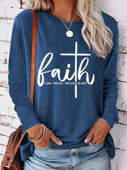 Women's Spring and Autumn 100% pure cotton fashionable casual loose letter pattern printed round neck long sleeved T-shirt top