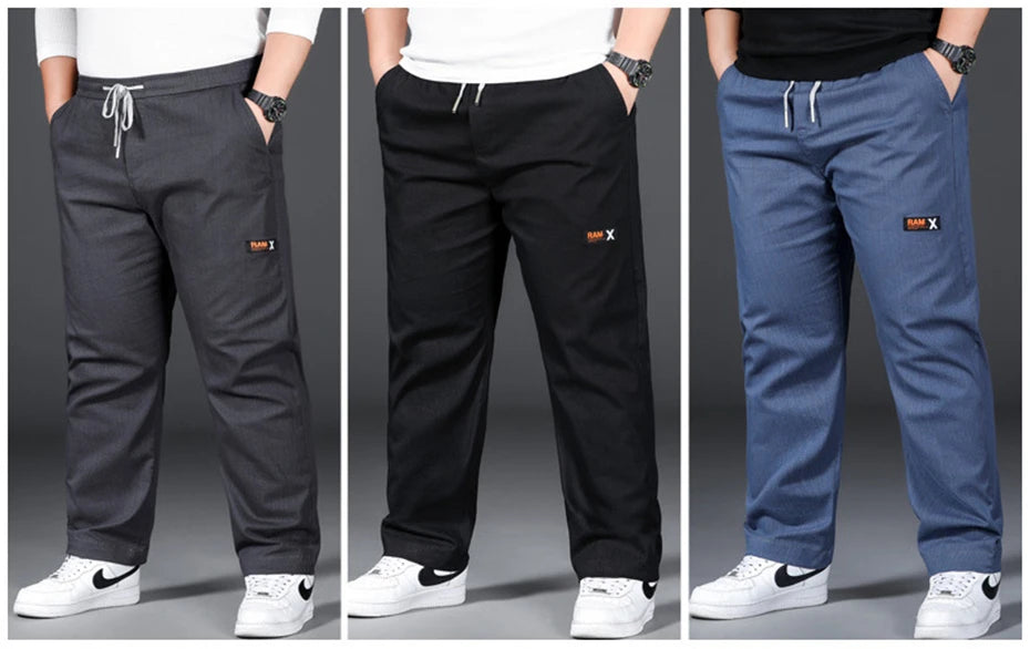 Plus Size 12XL Pants Men Casual Trousers Elastic Waist Straight Pants Male Fashion Grey Black Pants Big Size 10XL 12XL