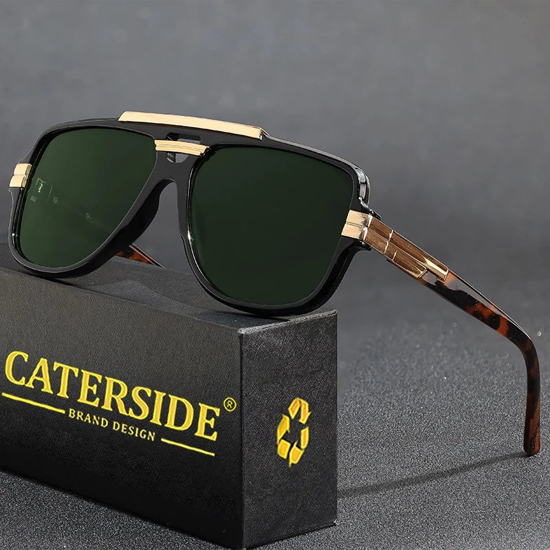 CATERSIDE Retro Square Big Frame Sunglasses Men Flat Top Double Bridge Pilot Punk Sun Glasses Women's Party Travel Eyewear UV400
