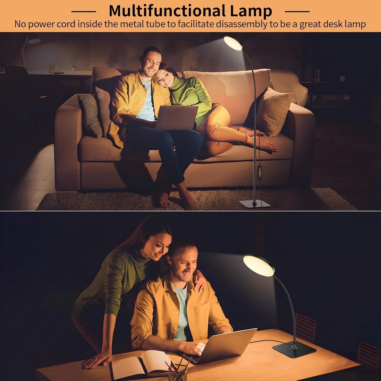 Circular LED floor lamp with 3 color temperatures 5 brightness adjustment levels suitable for living rooms bedrooms offices