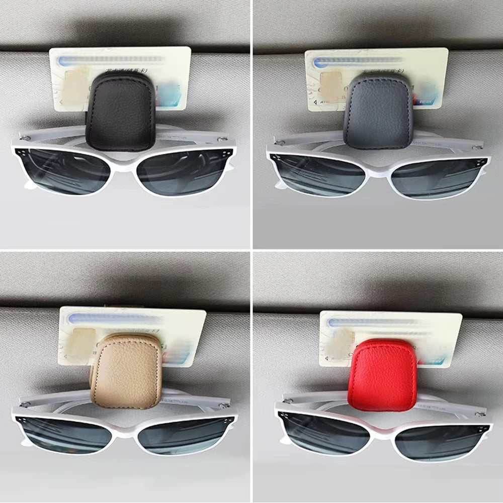 1pcs Universal Car Sunglasses Holder Multi-Functional Ticket Portable Bracket Magnetic Oxhide Sunshade Storage Boxs Auto Parts ﻿