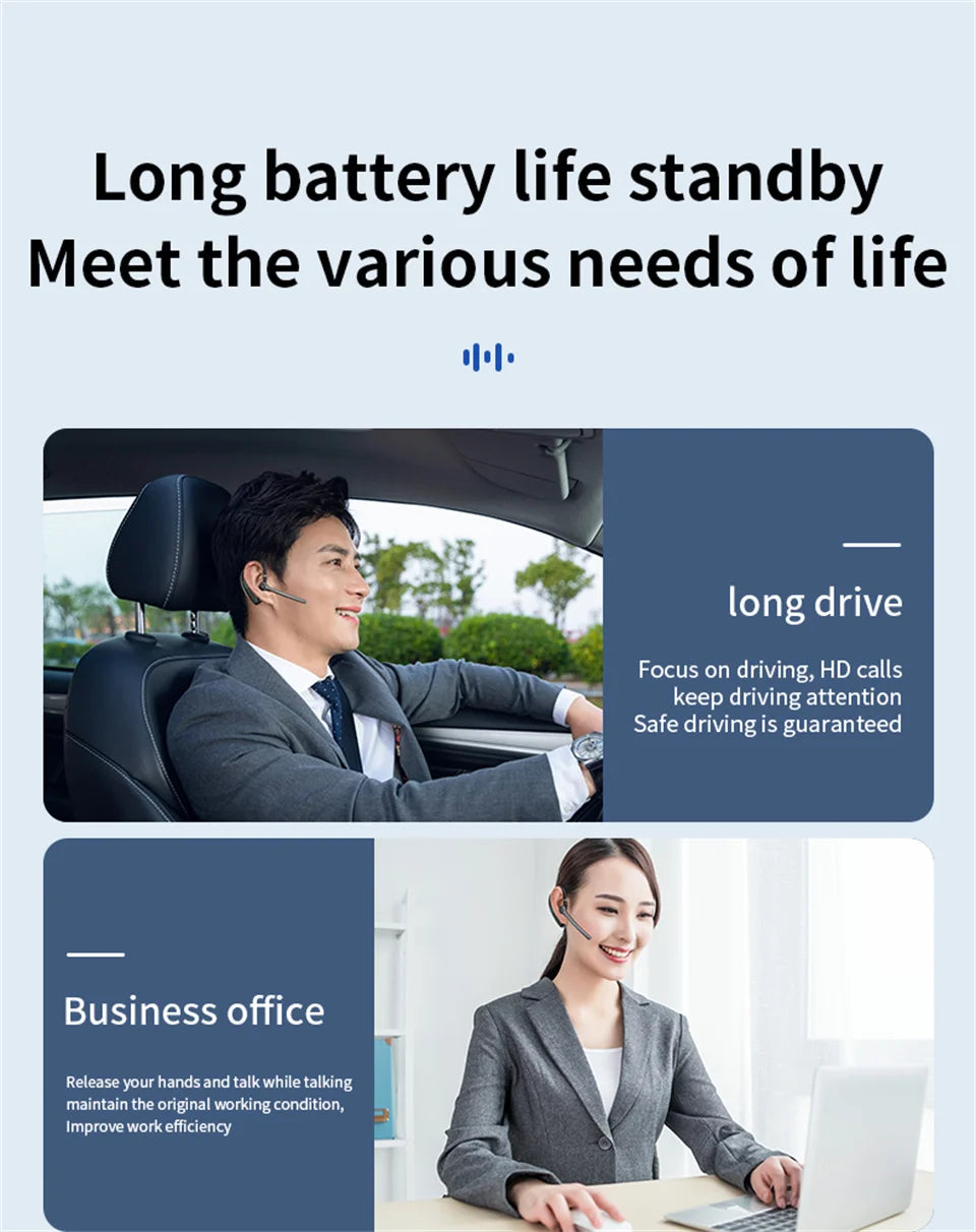 Wireless Bluetooth Headphones With Microphone Earphones Handsfree Noise Canceling Headset For Talking Business Driving Audifonos