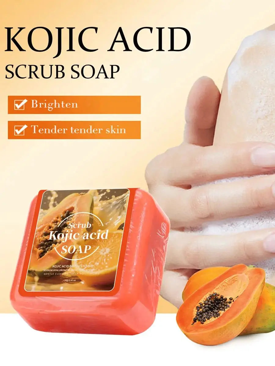 70g Natural Kojic Acid Papaya Soap with Glycerin Deep Cleansing Brighten Skin Sweet Orange Scented Bar for Facial & Body Care