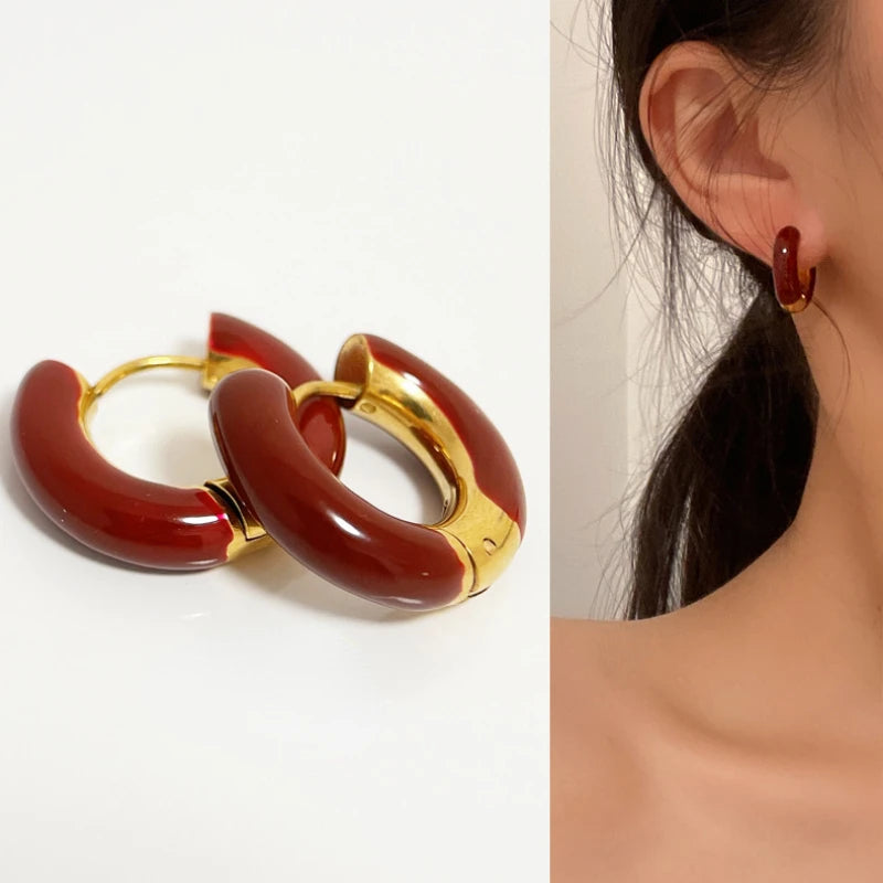 Modern Jewelry Round Colorful Enamel Green Blue Pink Red Buckle Earrings For Women Girl Gift Elegant Temperament Accessories