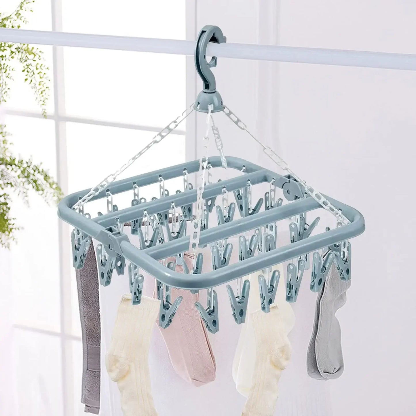 Clothes Drying Hanger with 32 Clips and Drip Foldable Hanging Rack  Laundry Clothes Hanger for Drying Socks Lingerie underwear