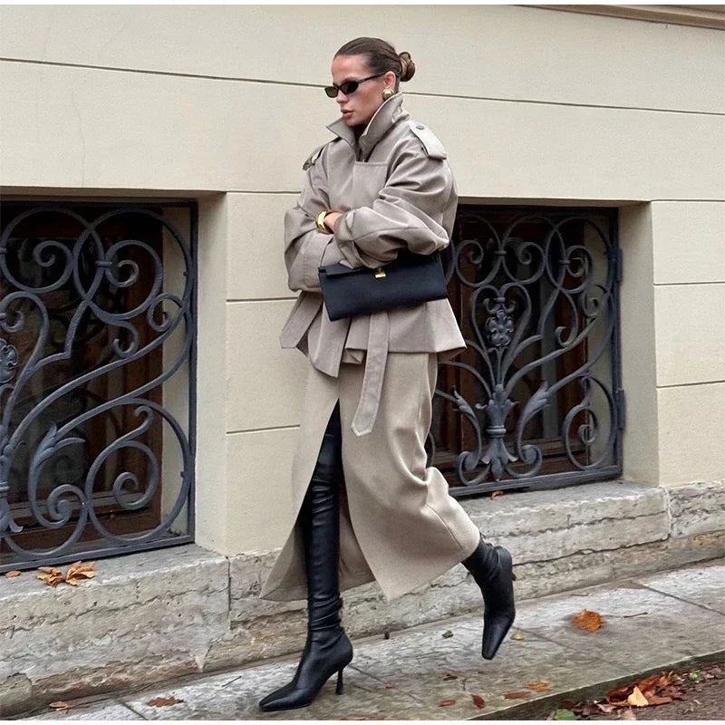 Solid Laepl Lace Up Trench Coat Women Fashion Full Sleeve Waist Cinching Short Windbreak 2025 New Autumn office commute outwear