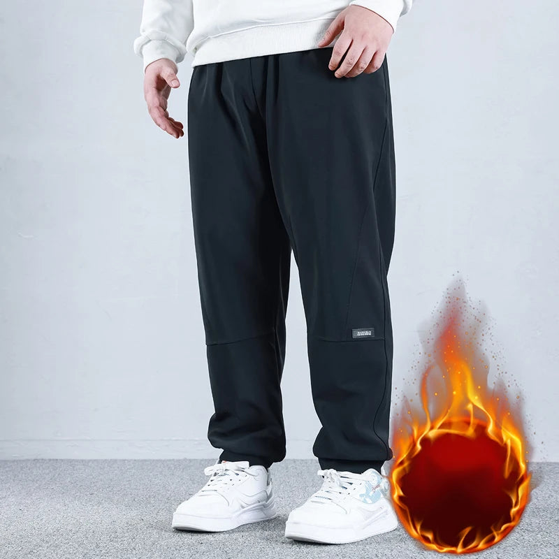Plus Size Men Pants Winter Warm Plush Lining Solid Color Long Trousers 6XL 7XL 8XL 9XL 10XL 100-150kg Big Size Men Clothing