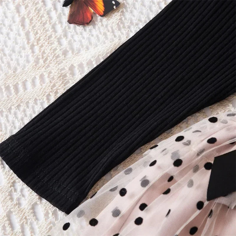 2025 New Kids Dresses for Girls Long Sleeve Fall Dress Polka Dot Birthday Party Costume Autumn Winter Dress Children Clothing