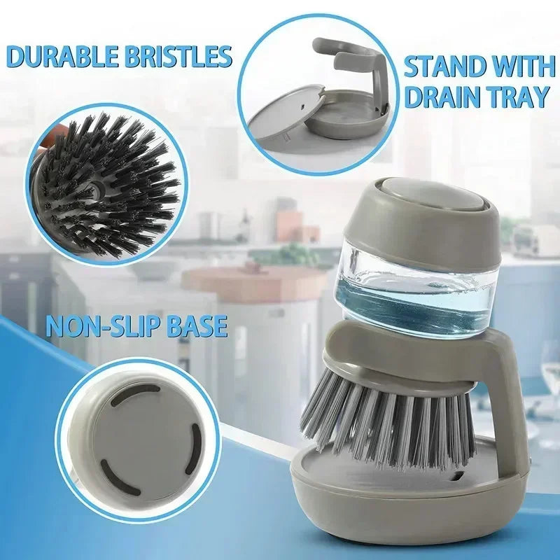 Automatic Liquid Dishwashing Brush Kitchen Household Dishwashing Brush Cleaning Kitchen Soap Dispenser Brush Gray/green