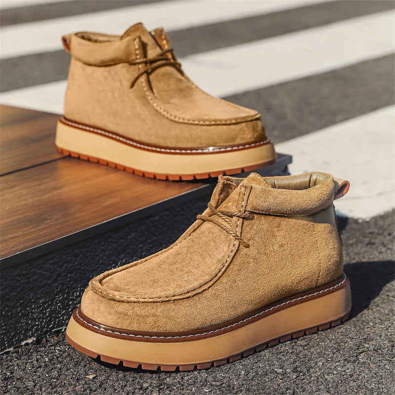 Autumn Men Platform Shoes Suede Leather Work Shoes Fashion Design Lace-up High Quality Ankle Boots Casual British Outdoor Shoes
