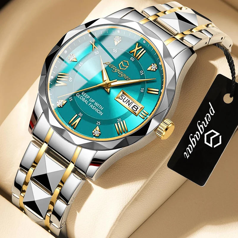 PENGAGAR Luxury Square Sport Man Wristwatch Waterproof Luminous Chronograph Quartz Men's Watches Stainless Steel Men Watch Reloj