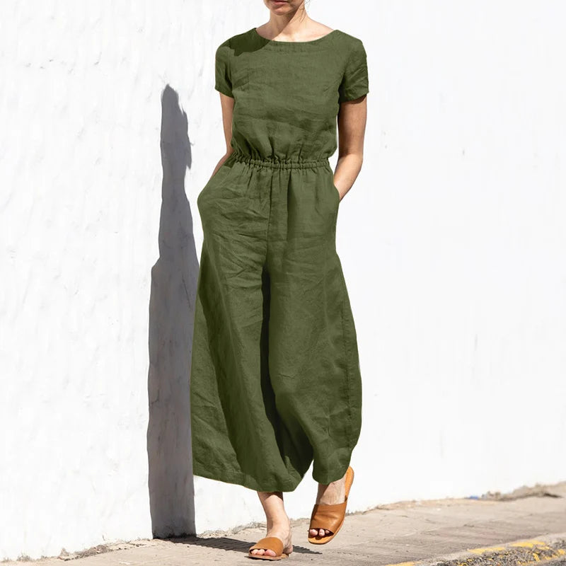 New Summer plus Size  Color High Waist Svel Long Pants Women's Faion Casual Loose Sle One-Piece Suit