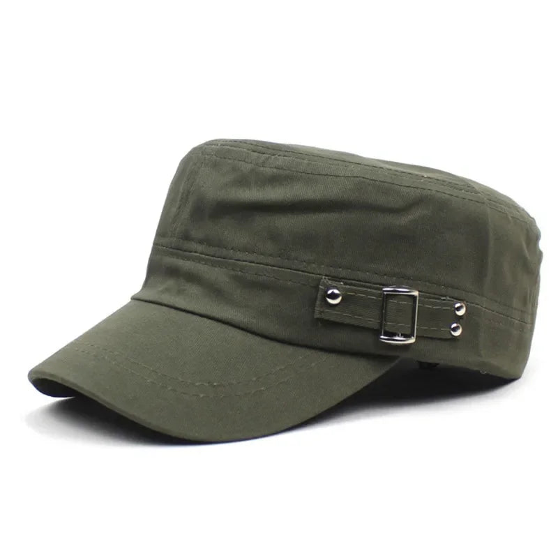 Army Cap Men Women Pure Color Washed Cotton Flat Top Cap Summer Autumn Adjustable Chapeau Visor Hat