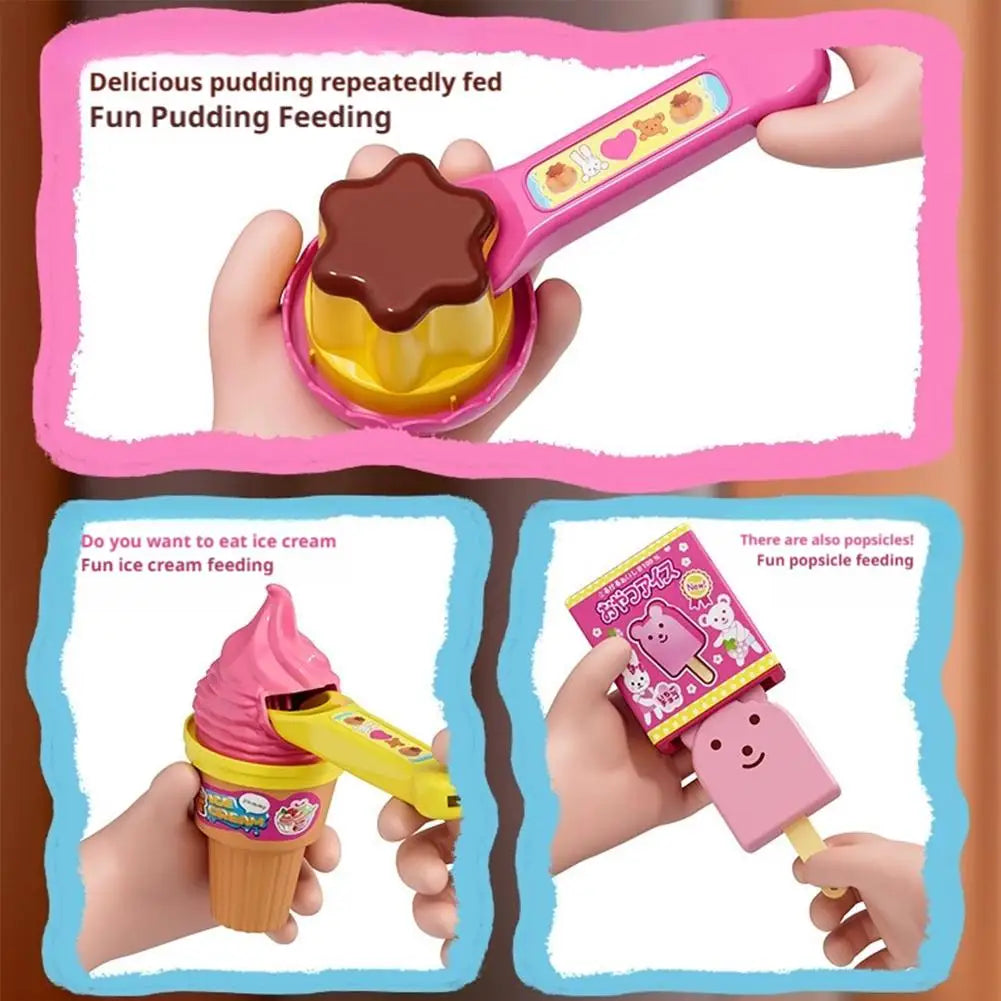 NEW Food Feeding Pudding Feeding Ice Cream Toy Set Early Education Food Platter Role Play Fun Children Girl Play House Toys Gift