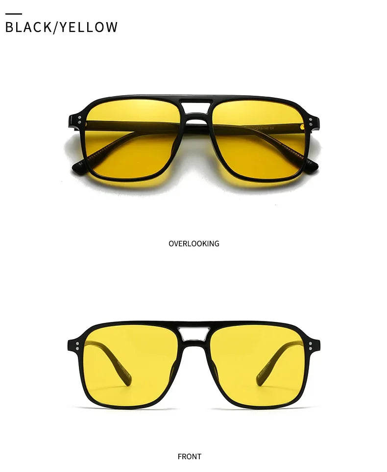 SO&EI Fashion Double Bridges Square Rivets Women Sunglasses Retro Men Gradient Shades UV400 Sun Glasses
