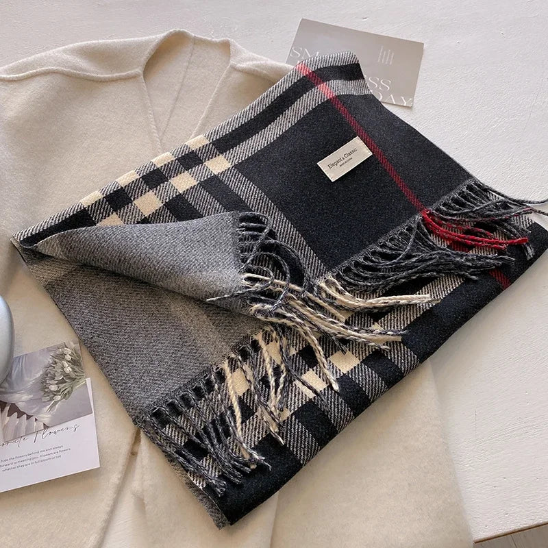 New Autumn Winter Fashion Cashmere Plaid Design Scarf Men Women Warm Thickening Shawl Neckerchief Scarves Bufanda Tassel 2024