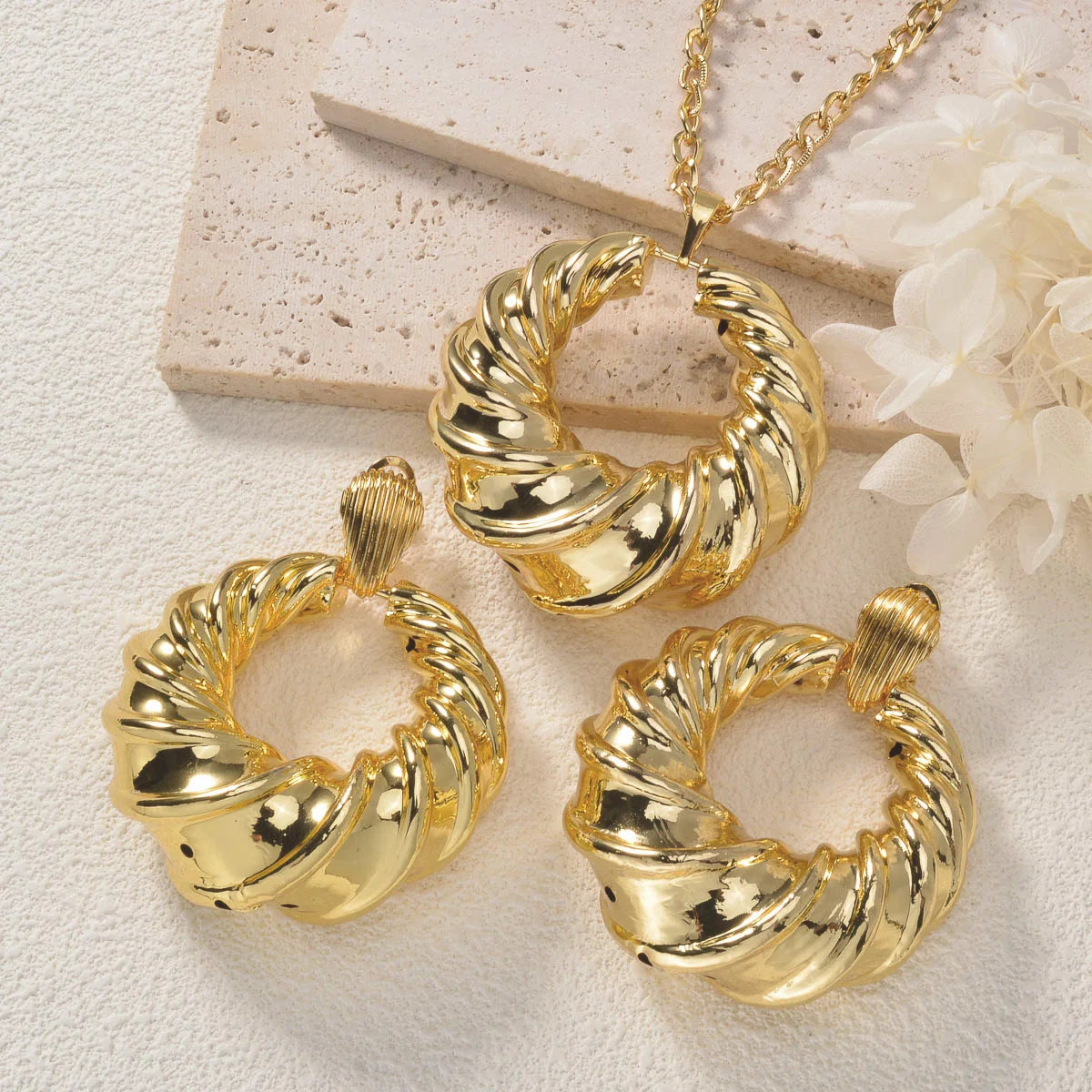 2pcs Men's Women's Jewelry Set Geometric Spiral Pattern Collar Pendant Earrings Hip Hop Punk Party Banquet Accessories Gifts