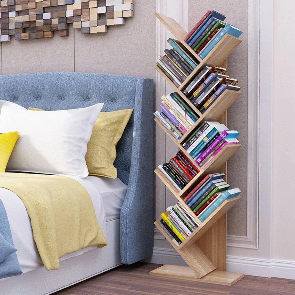 【Breeins】Rustic Standing Tree Bookshelf Wood Display Rack For Home Office Decoration Storage Organizer Shelf Bookcase