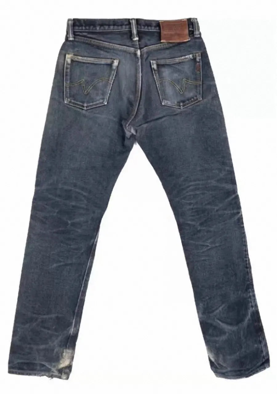 IRON HEART Indigo-Sulfide Black 634s Double Dyed 14oz Denim Jeans, One Wash