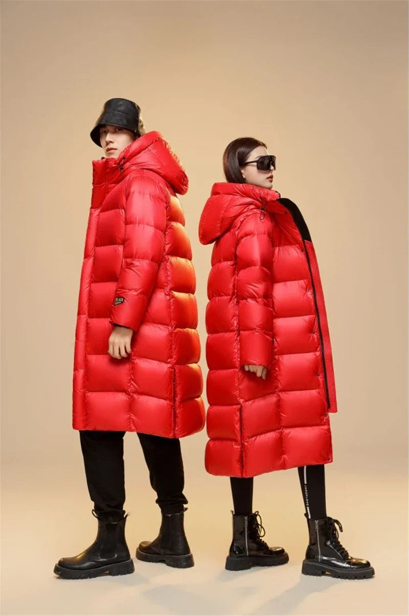 Winter 90%  White Goose Down Thick （Winter) Warm X-Long Men's Jackets 2025 New Arrivals Men Hooded Korean Down Parkas Coat