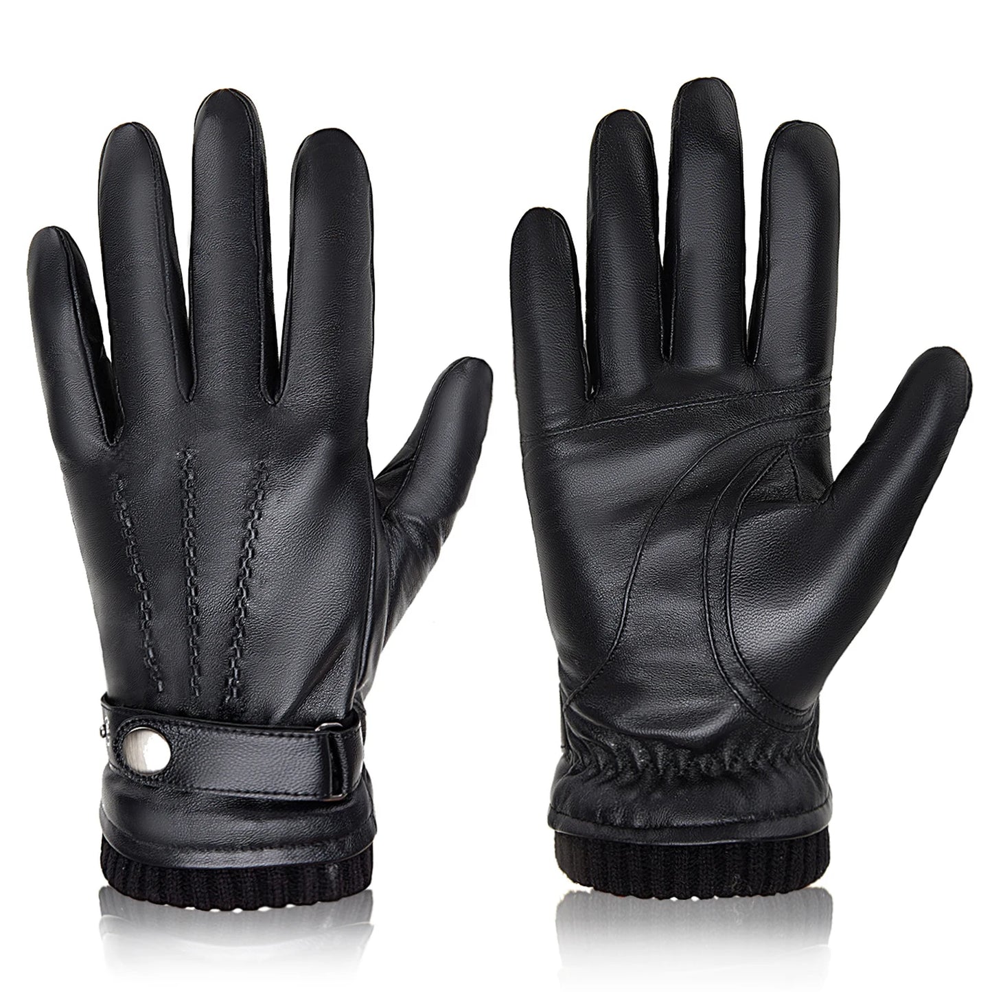 BISON DENIM Sheepskin Leather Gloves For Men Autumn Winter Touch Screen Gloves High Quality Warm Full Finger Men Mittens Driving