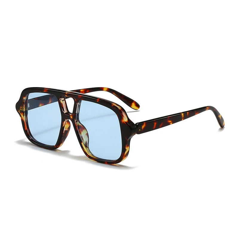 SO&EI Ins Popular Fashion Double Bridges Square Men Sunglasses Vintage Punk Yellow Blue Shades UV400 Men Trending Sun Glasses