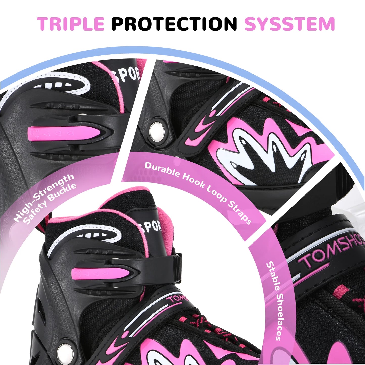 Tomshoo Roller Blades Kids Adjustable Roller Skates w Light-Up Wheels Secure Triple Girls Boys Toddler Smooth Quiet Rollerblades