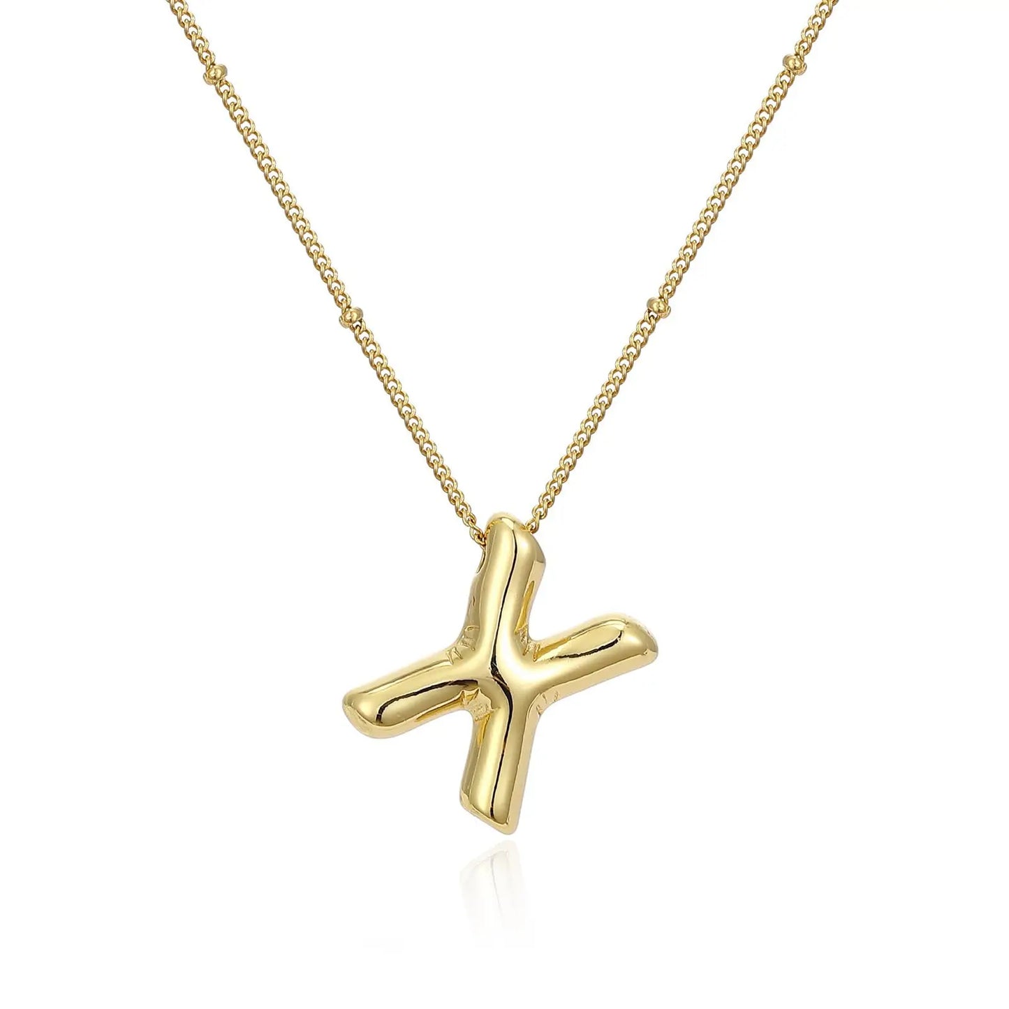 LATS Gold Plated Metal Chunky Alphabet Balloon Bubble Initial Letter Pendant Necklace for Women Men Boy Fashion Jewelry