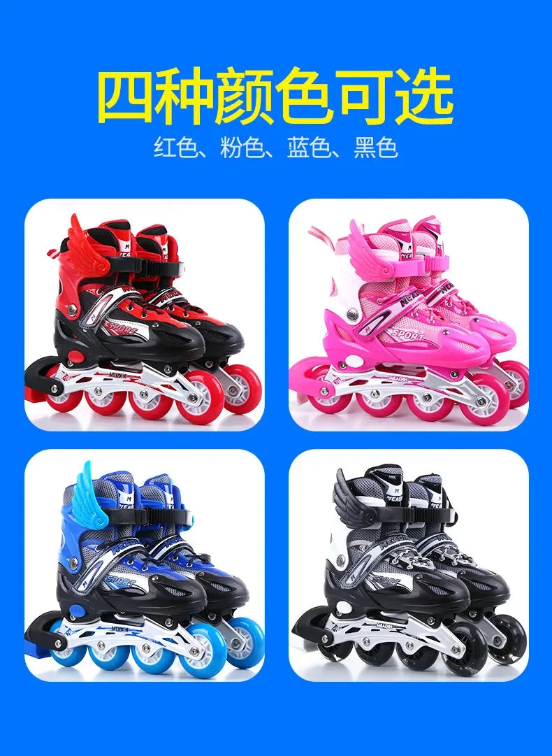 Skating shoes, children's flash straight row roller skating shoes, roller skating shoes, adjustable for both men and women