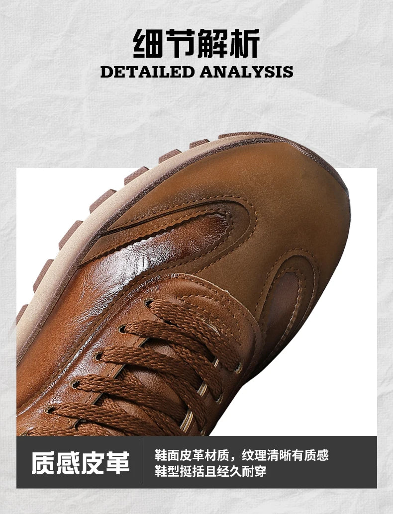 Classic Leather Casual Sneakers Men Comfortable Men's Spring Autumn Sneakers Platform Shoes Lace Up Brown Black Footwear 2025