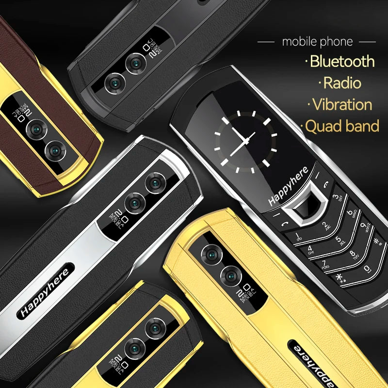 New Unlock V8 Bar Luxury Metal Handmade Phone Quad band Dual Sim Leather case Bluetooth FM Radio Push-button mobile phone