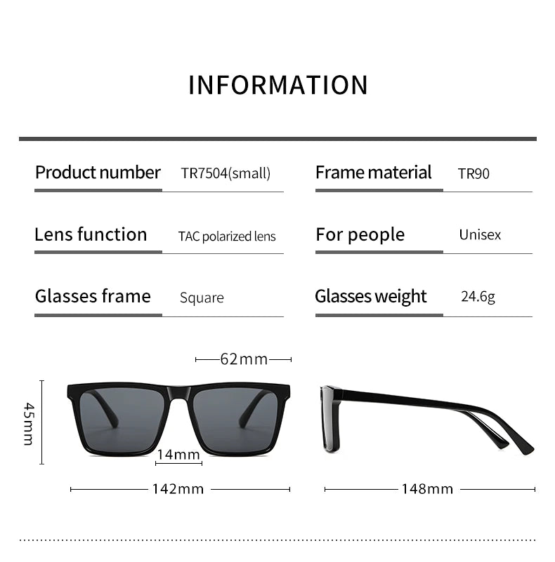 Men Sunglasses UV400 Polarized Sun Glasses Women TR90 Sunscreen Big Square Eyeglasses Frame Driving Goggles Fishing Eyewear