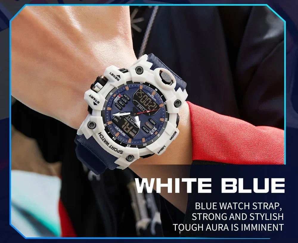 SANDA 6126 Military Man Alarm Stopwatch Quartz Wristwatch Male Digital Clock  Dual Display Men Watches Waterproof Sports Watch