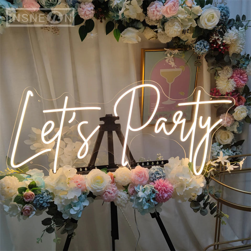 Lets Party Neon Sign LED Lights for Room Wall Wedding Birthday Bachelorette & Engagement Art Decoration New Year Christmas Decor